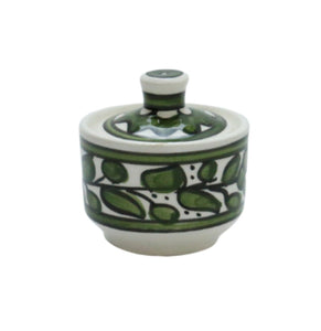 Ceramic Sugar Container green Hand painted Floral