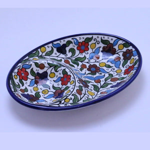 Palestinian Ceramic Serving Bowl 2 Section Oval Divided Serving Snack Dish Palestine Floral Hand Painted Plate
