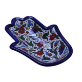 Palestinian Hamsa Ceramic Serving plate Hand of Fatima Serving Dish Hebron Ceramic Floral Hand Painted Plate