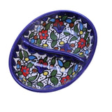 Palestinian Ceramic Serving Bowl 2 Section Oval Divided Serving Dish Palestine Floral Hand Painted Plate
