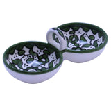 Green Floral Ceramic Serving Bowl With Handle 